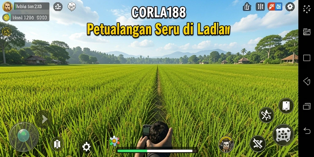 Screenshot CORLA188 menampilkan kebun indah dengan berbagai tanaman.