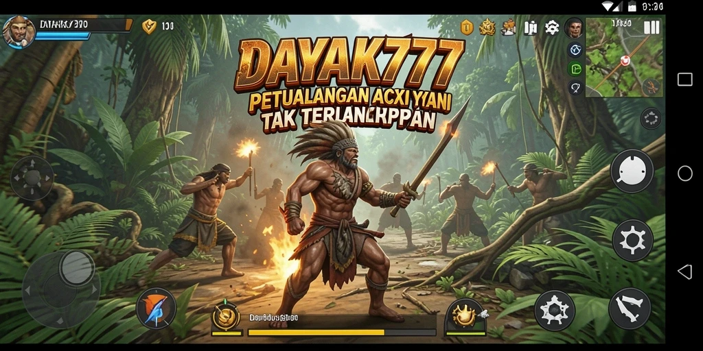 Tampilan seru dari gameplay action DAYAK777 dengan pertarungan intens.