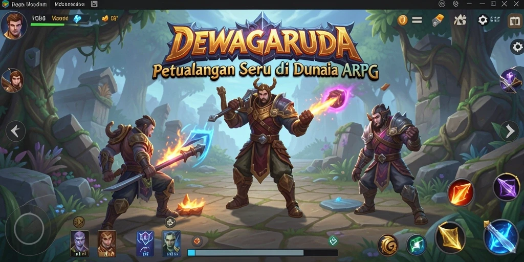 Screenshot gameplay DEWAGARUDA menampilkan aksi seru dalam pertempuran ARPG.