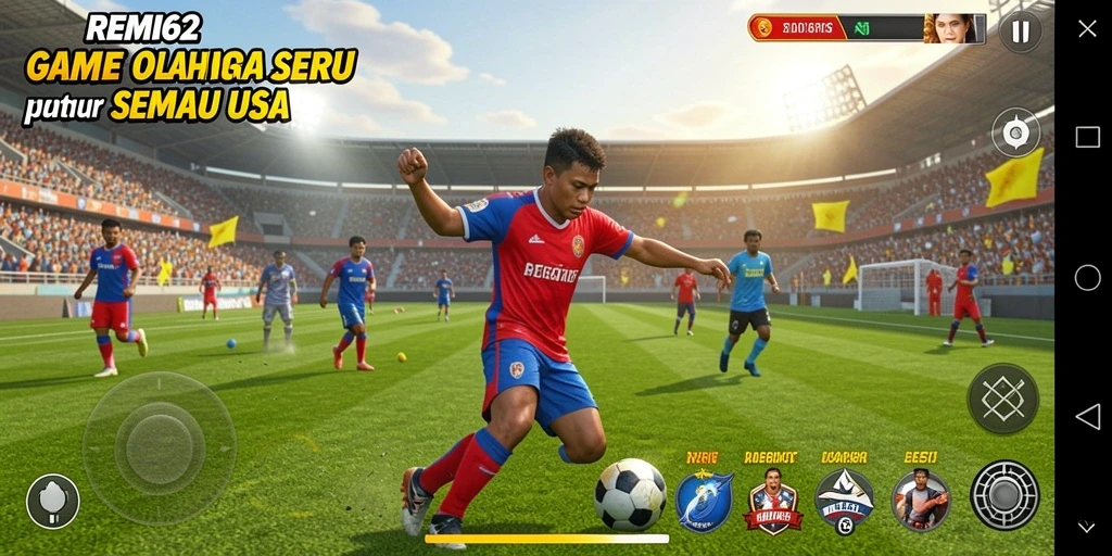 Tampilan utama REMI62 dengan aksi seru permainan olahraga.