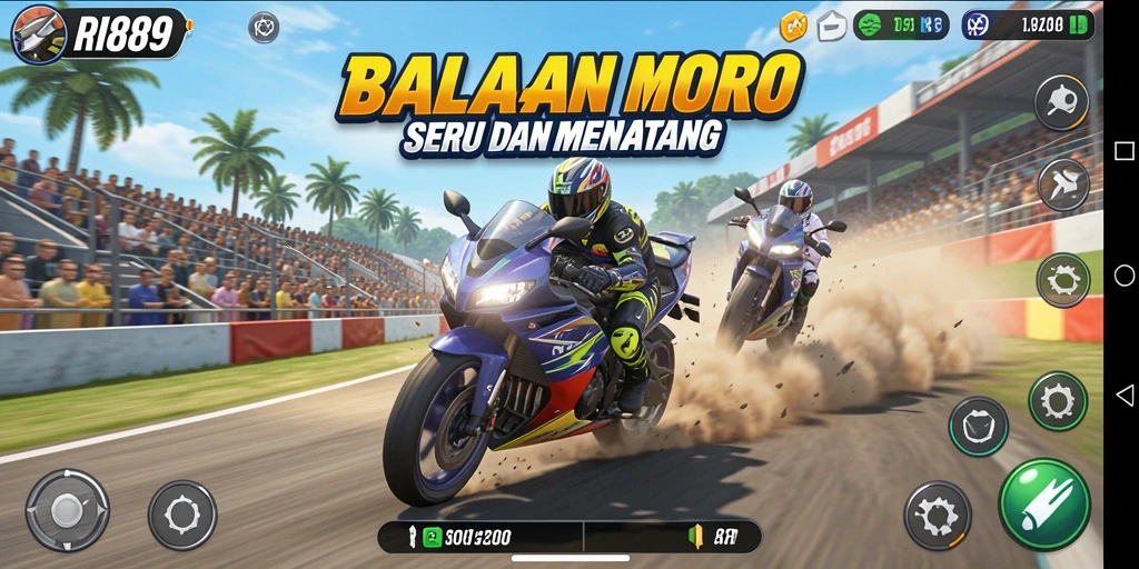 Tampilan menarik dari gameplay balapan motor RI889.