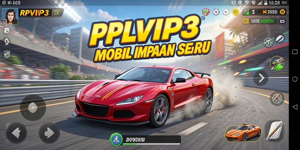 Tangkapan layar gameplay RPVIP3 dengan mobil balap nyata.