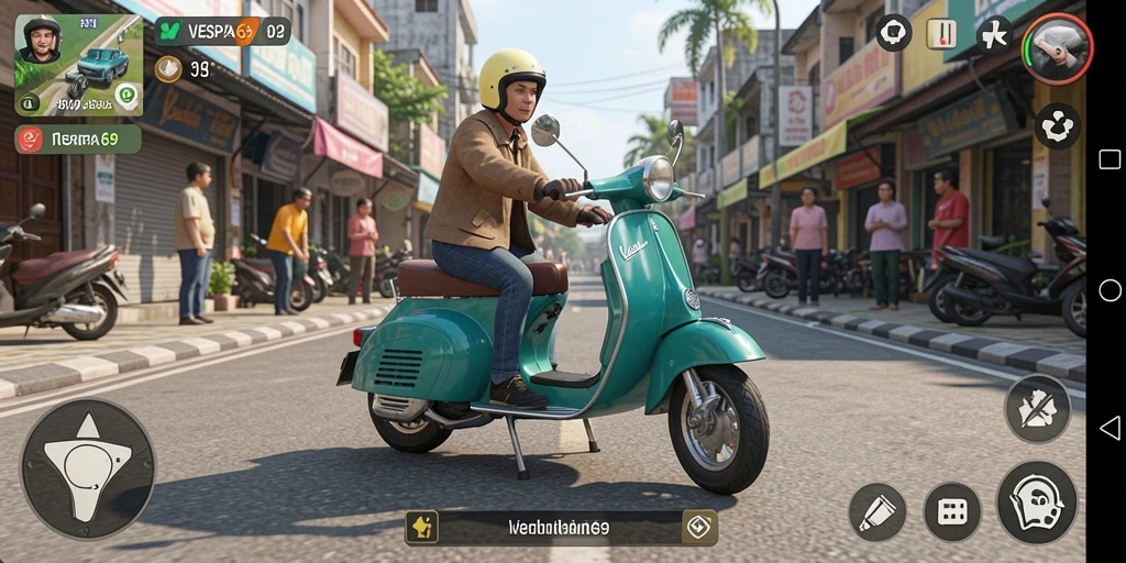 Tampilan gameplay VESPA69 dengan berbagai skuter klasik.