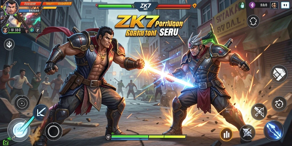 Gameplay ZK7 yang menegangkan dan seru dalam pertarungan.